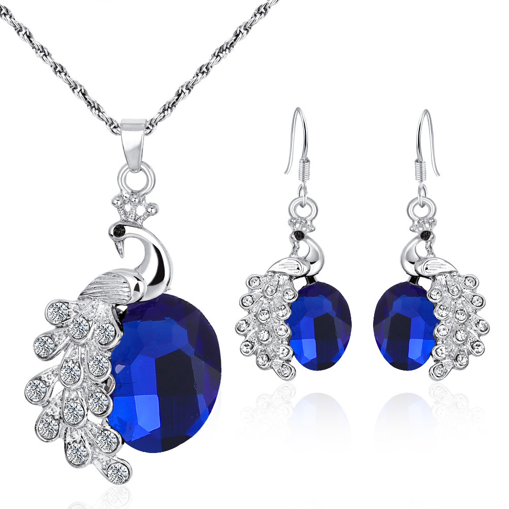 Peacock blue necklace earrings set