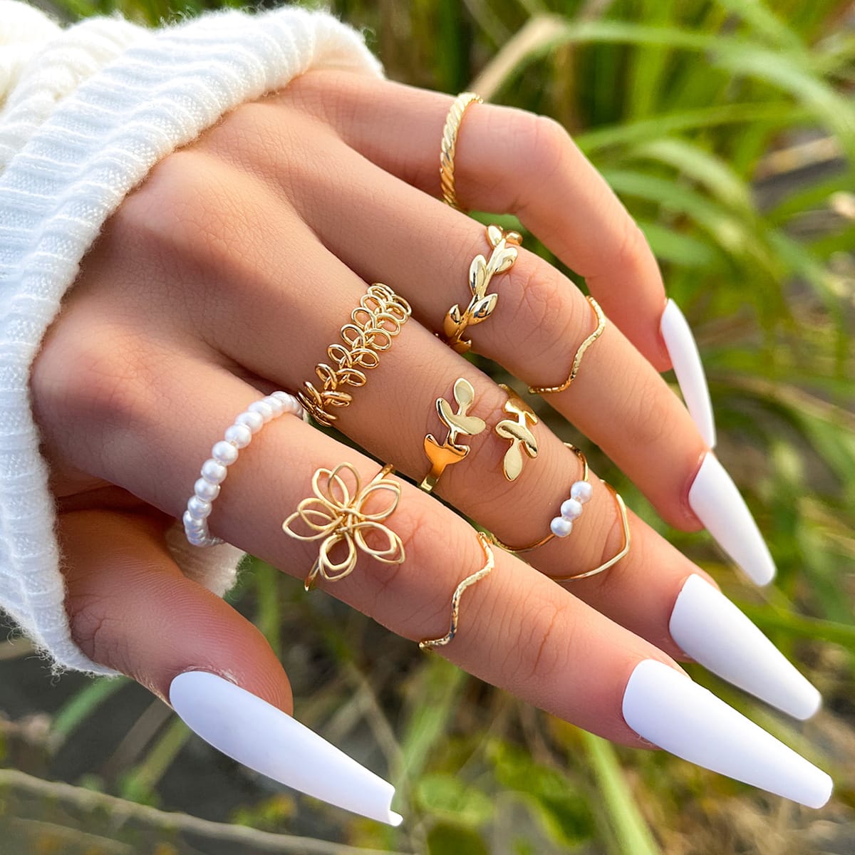 Gold bead knuckle rings