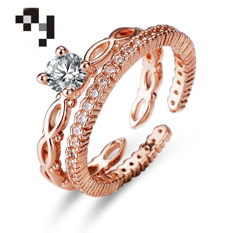 2pcs Sterling Silver Plated Rose Gold Ring