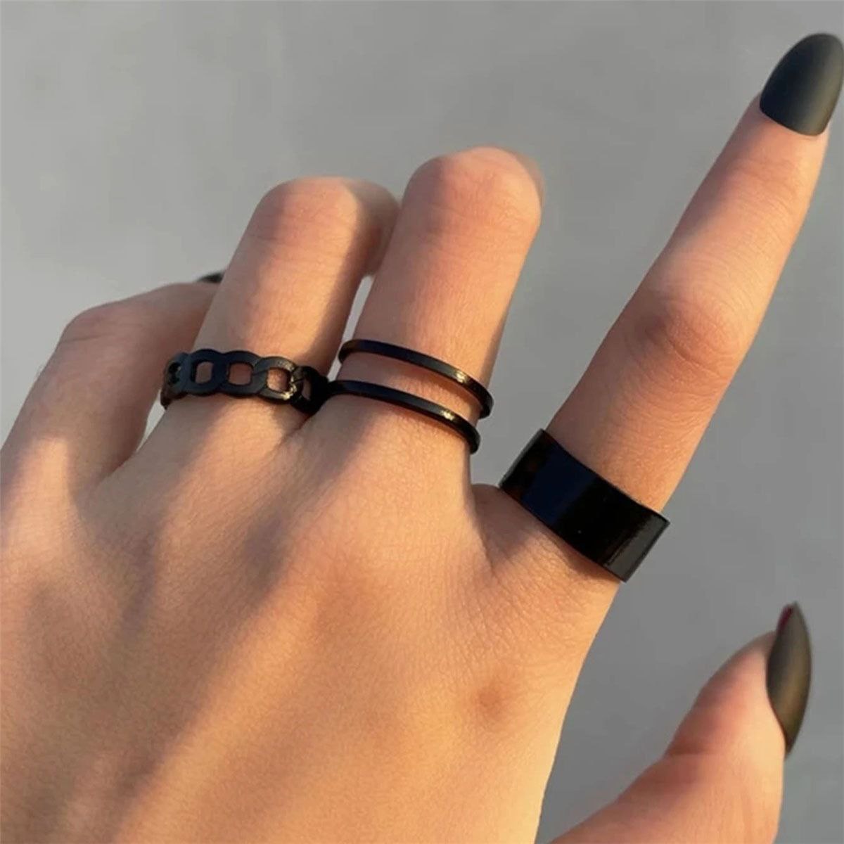 3 Black Knuckle Rings