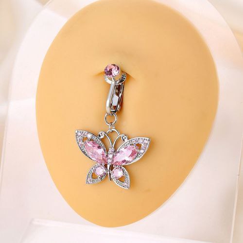 Non Piercing Pink Butterfly Belly Button