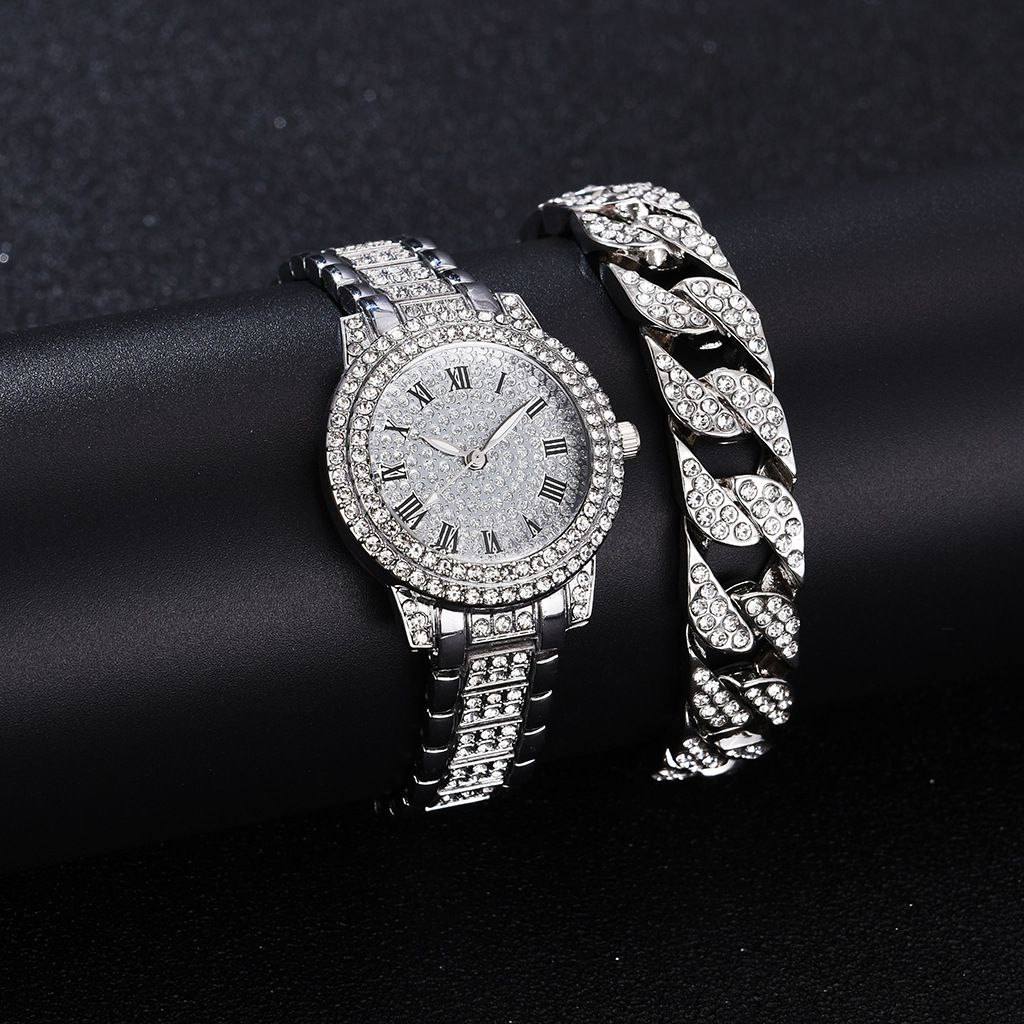 2 in 1 Quartz Silver Watch And Hand Chain