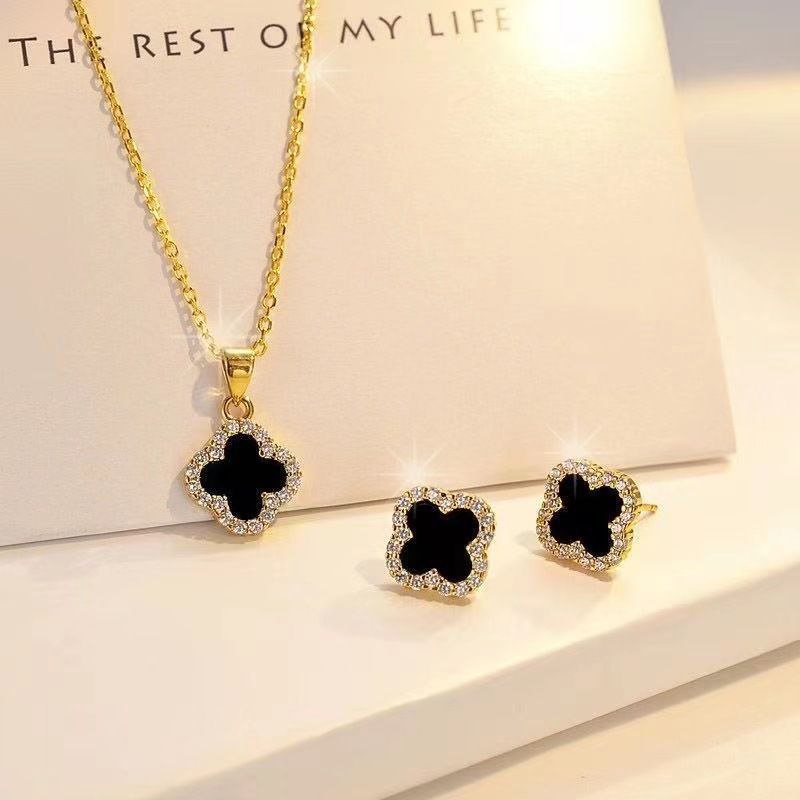 Black And Gold Necklace Earrings Set