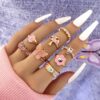 8 Pink Knuckle Ring Set