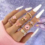 8 Pink Knuckle Ring Set