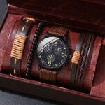 Brown Leather Men Watch Set