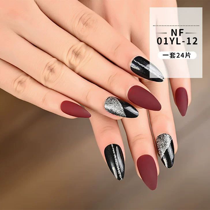 24pcs Red Black Press On Nails