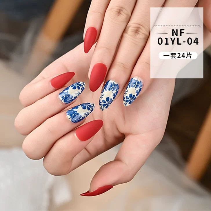 Red And Blue Pattern Design Press On Nails