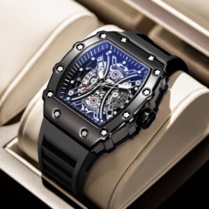Super Sophisticated Mechanical Chronograph Sport Wristwatch For Rugged Men + Free Bracelet (black)