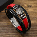 Red Leather Hand Bracelet For Men – Gift Idea For Him