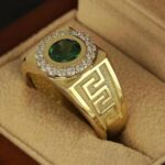 Men Gold And Green Luxurious Ring