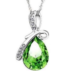Green Crystal Waterfall Pendant Necklace