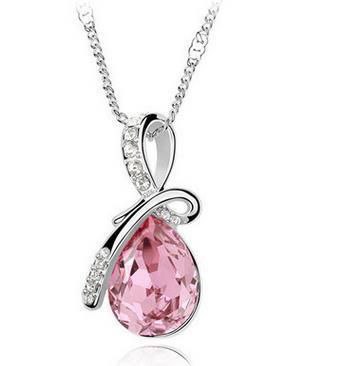 Pink Crystal Waterfall Pendant Necklace