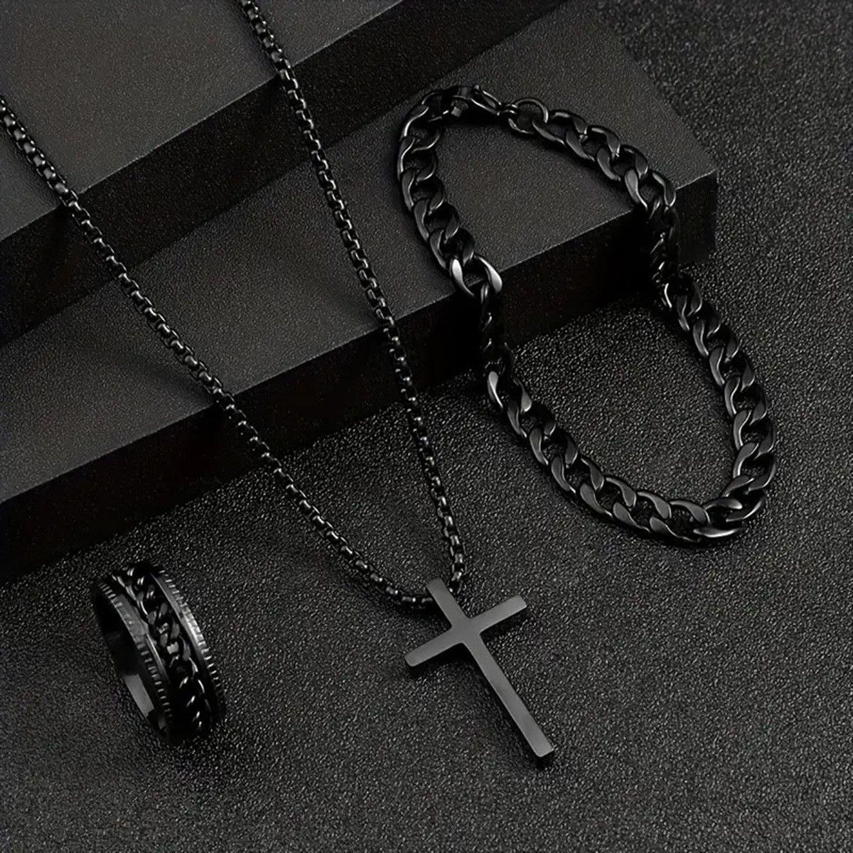 Black Men Necklace Bangle Set