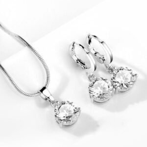 Silver Round Necklace Earring Set