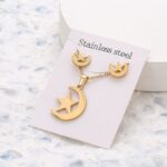 Gold Moon And Star Necklace Earring Set