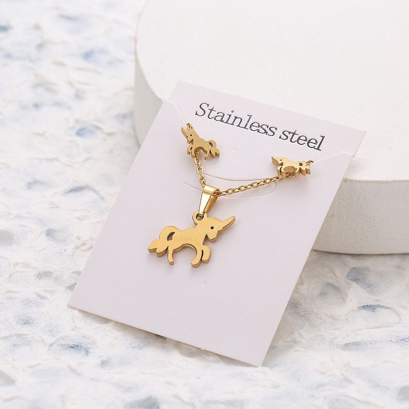 Gold Unicorn Necklace Earring Set