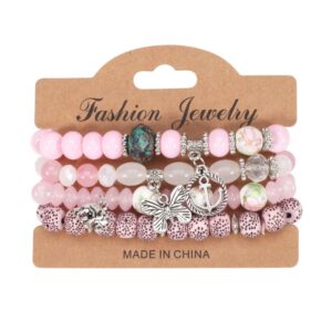 Pink Beaded Bracelet With Charms