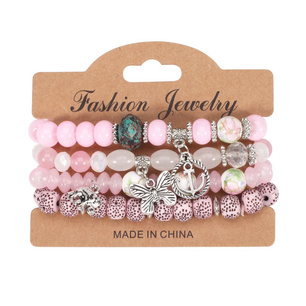 Pink Beaded Bracelet With Charms