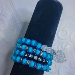 4PCS Blue Beaded Bracelet With Charms And Name