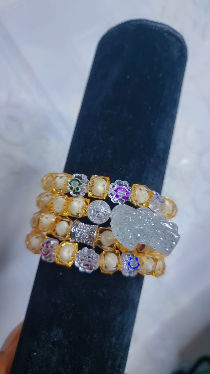 4PCS Yellow Beaded Bracelet With Charms And Name