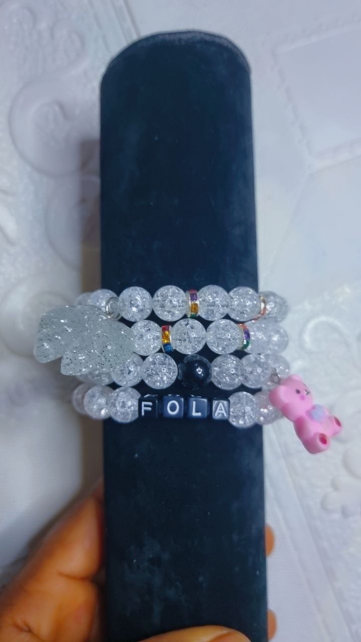 4PCS White Beaded Bracelet With Charms And Name