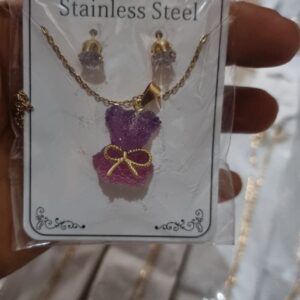 Purple Teddy Necklace Earring Set