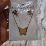 Gold Butterfly Necklace Earring Set