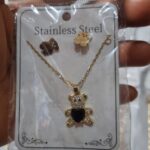 Gold And Black Teddy Necklace Earring Set