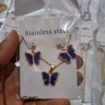 Blue Butterfly Necklace Earring Set