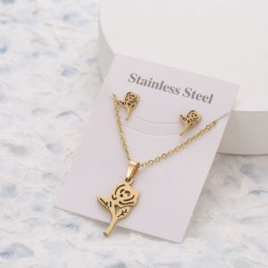 Gold Flower Necklace Earring Set