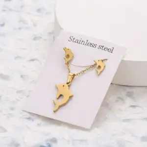 Gold Shark Necklace Earring Set