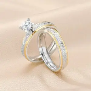 2PCS Stainless Steel Wedding Ring Set
