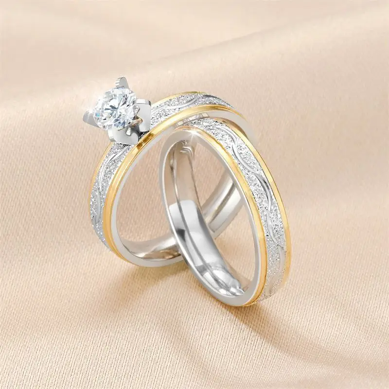 2PCS Stainless Steel Wedding Ring Set