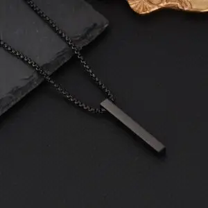 Black Bar Pendant Necklace For Men