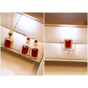 Classy Women Red Necklace Earring Ring Set