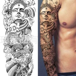 Full Arm Buddha Dragon Temporary Tattoo Sticker