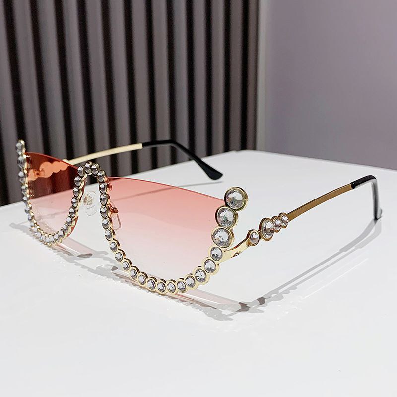 Diamond Half Frame Sunglasses (Pink Lens) (Wholesales)