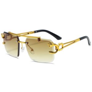 Retro Rimless Rectangular Glasses (Brown)