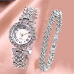 Luxury Silver Rhinestone Ladies Wristwatch & Bracelet