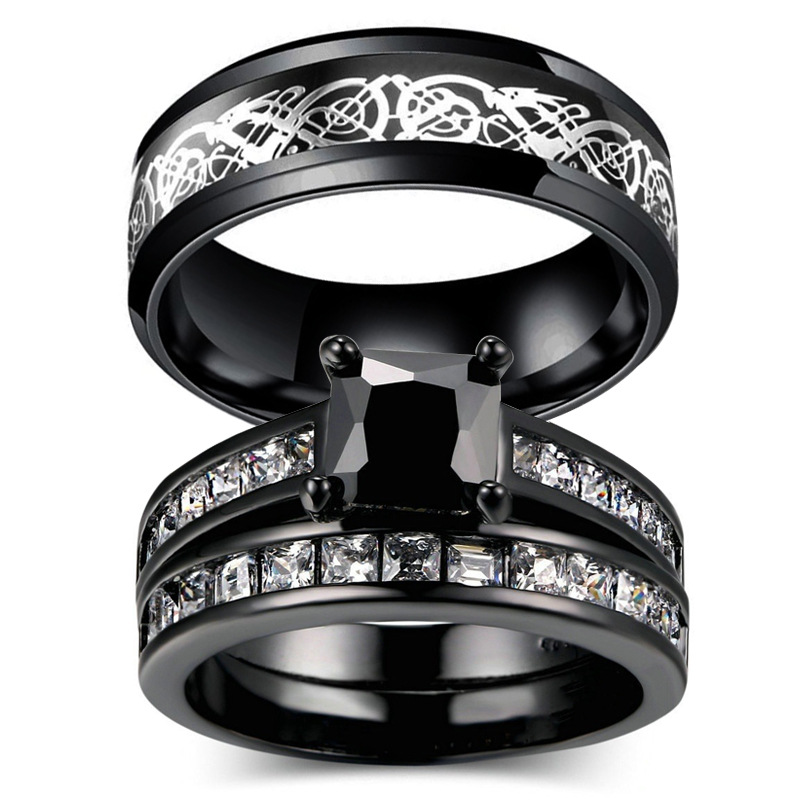 Black Couple Wedding Ring Set