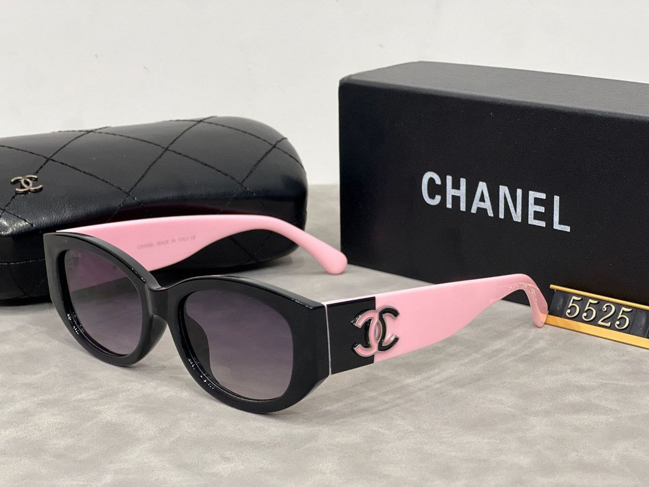 Channel Pink Sunglasses With Full Channel Box